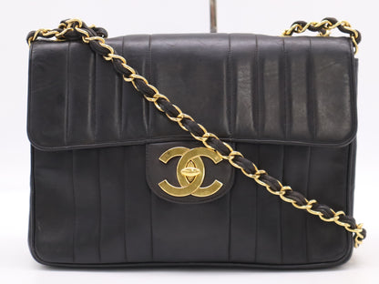 CHANEL Lambskin Mademoiselle 30 S Flap Shoulder Bag with Double Chain, Turn Lock, Grand Design Hardware, Black Seal, 2708278