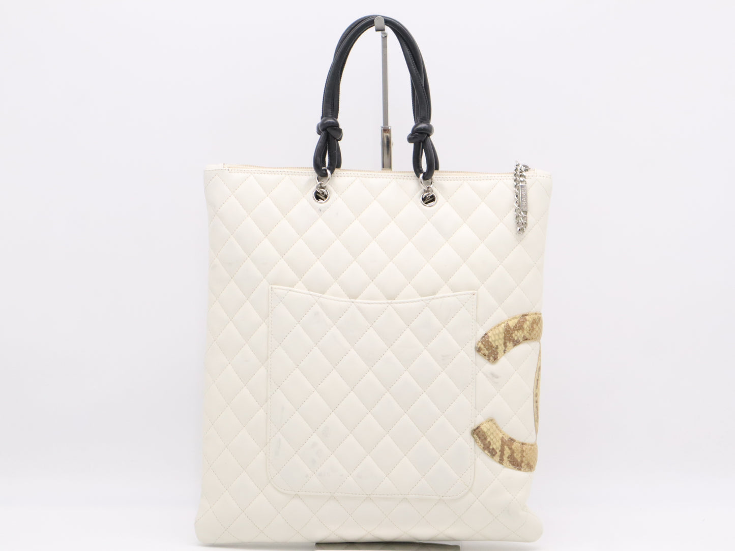 CHANEL Leather Cambon Line Coco Mark Tote Bag, Silver Hardware, White, Sticker, Card, Dust Bag Included, Shoulder Bag 9841047