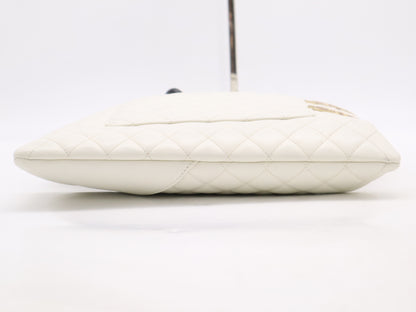 CHANEL Leather Cambon Line Coco Mark Tote Bag, Silver Hardware, White, Sticker, Card, Dust Bag Included, Shoulder Bag 9841047