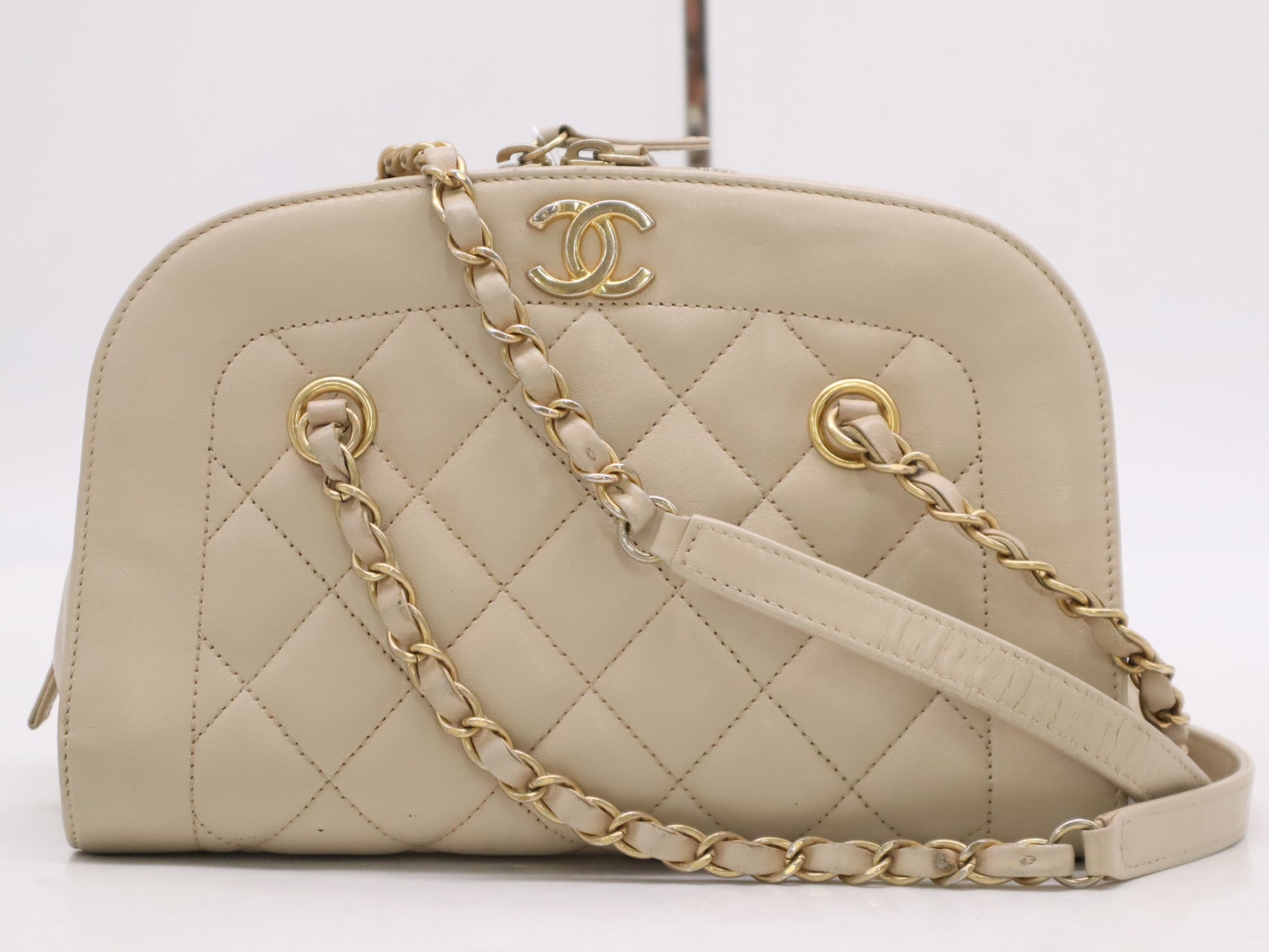 CHANEL Lambskin Coco Mark Chain Shoulder Bag with GD Hardware, Beige Seal, 20734019
