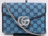 GUCCI 474575 Canvas and Leather GG Marmont Chain Wallet Blue Shoulder Bag
