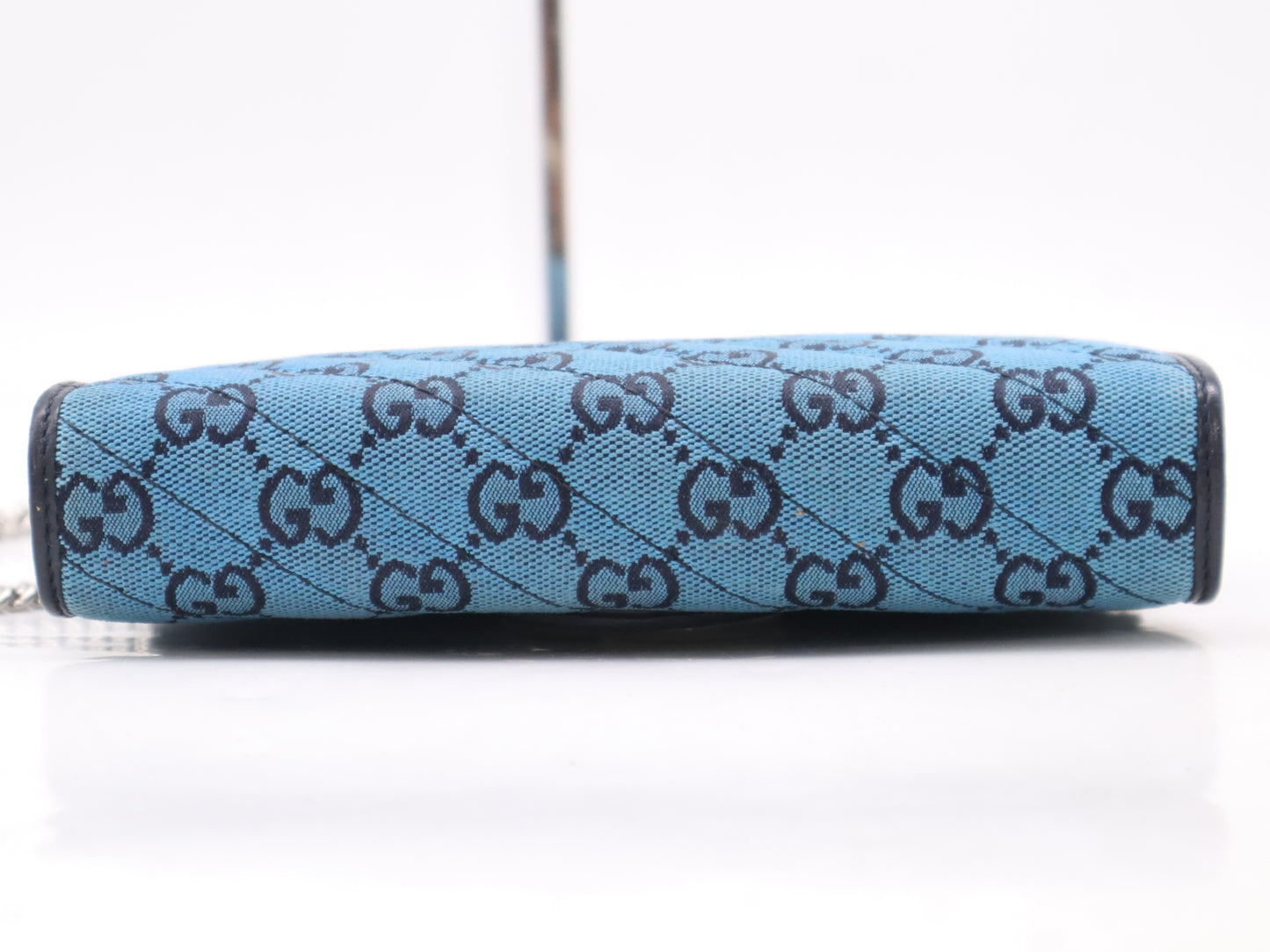 GUCCI 474575 Canvas and Leather GG Marmont Chain Wallet Blue Shoulder Bag