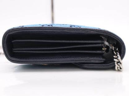 GUCCI 474575 Canvas and Leather GG Marmont Chain Wallet Blue Shoulder Bag