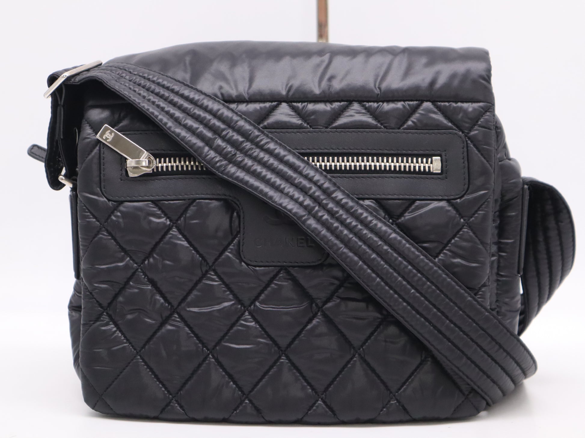 CHANEL Coco Cocoon Nylon Shoulder Bag with Quilted Sterling Silver Hardware and Black Seal, 17326391
