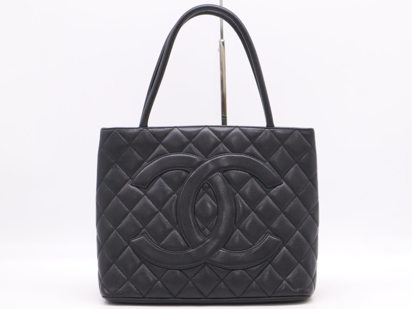 CHANEL Caviar Skin Reproduction Tote Bag with Coco Mark, Silver Hardware, Black Seal, 6705840