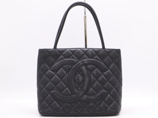 CHANEL Caviar Skin Reproduction Tote Bag with Coco Mark, Silver Hardware, Black Seal, 6705840