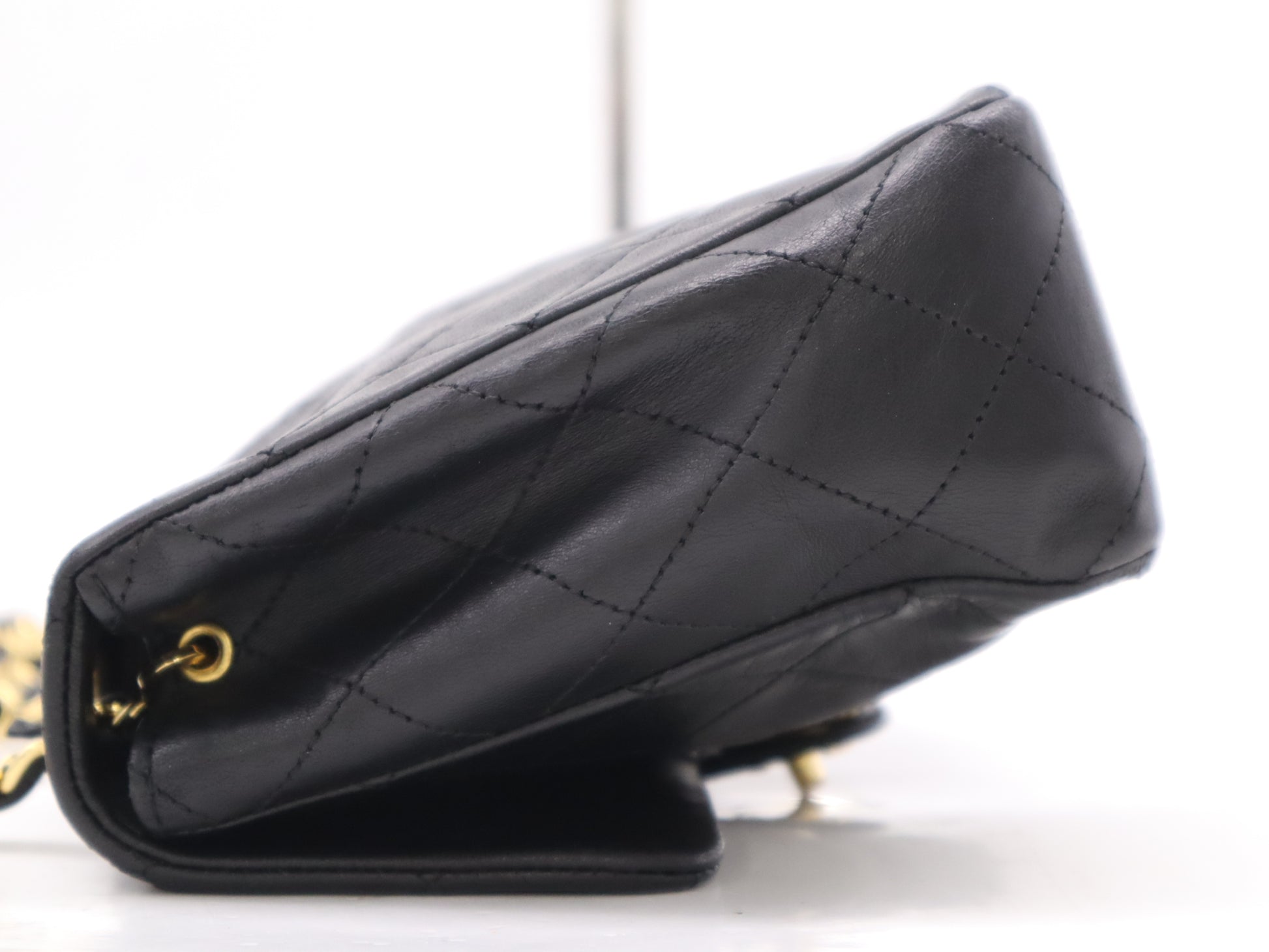 CHANEL Lambskin Matelasse 19 S Flap S Chain Turn Lock Gold Hardware Black Shoulder Bag