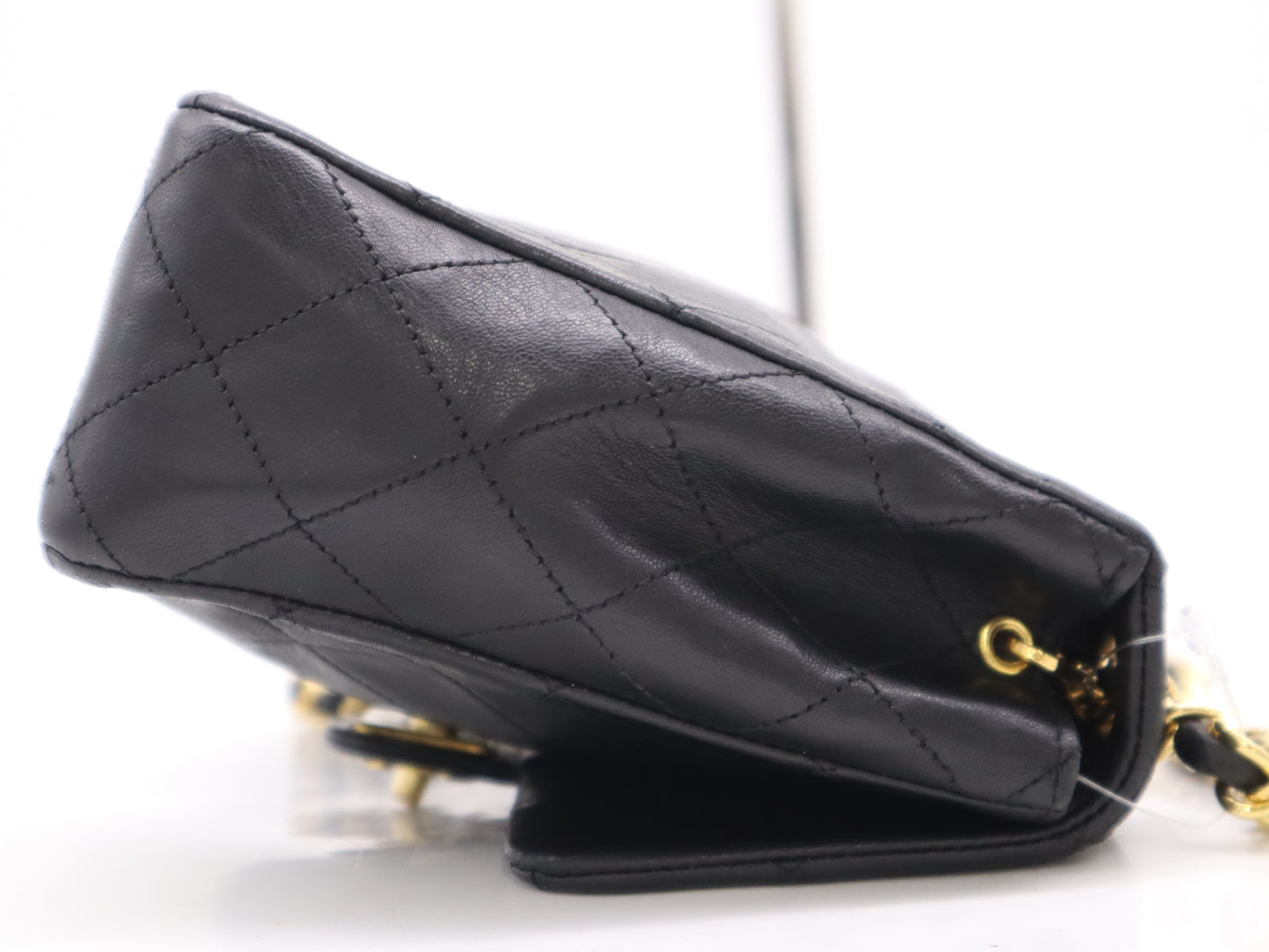 CHANEL Lambskin Matelasse 19 S Flap S Chain Turn Lock Gold Hardware Black Shoulder Bag