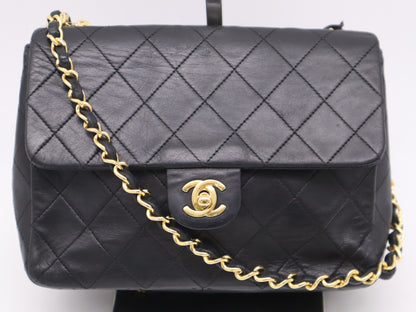 CHANEL Lambskin Matelasse 19 S Flap S Chain Turn Lock Gold Hardware Black Shoulder Bag