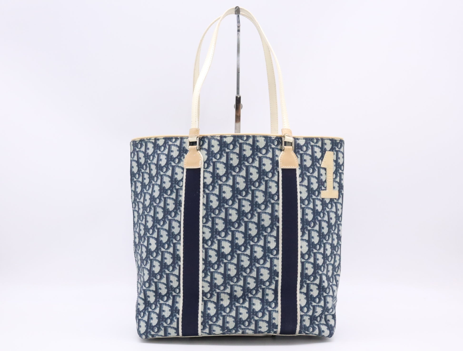 Dior Trotter Canvas x Enamel Trotter Pattern Tote Bag Blue White Tote Bag