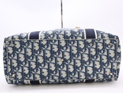Dior Trotter Canvas x Enamel Trotter Pattern Tote Bag Blue White Tote Bag