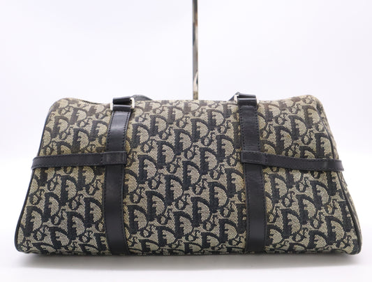 Dior Trotter Canvas and Leather Trotter Pattern Handbag, Black, with Dust Bag