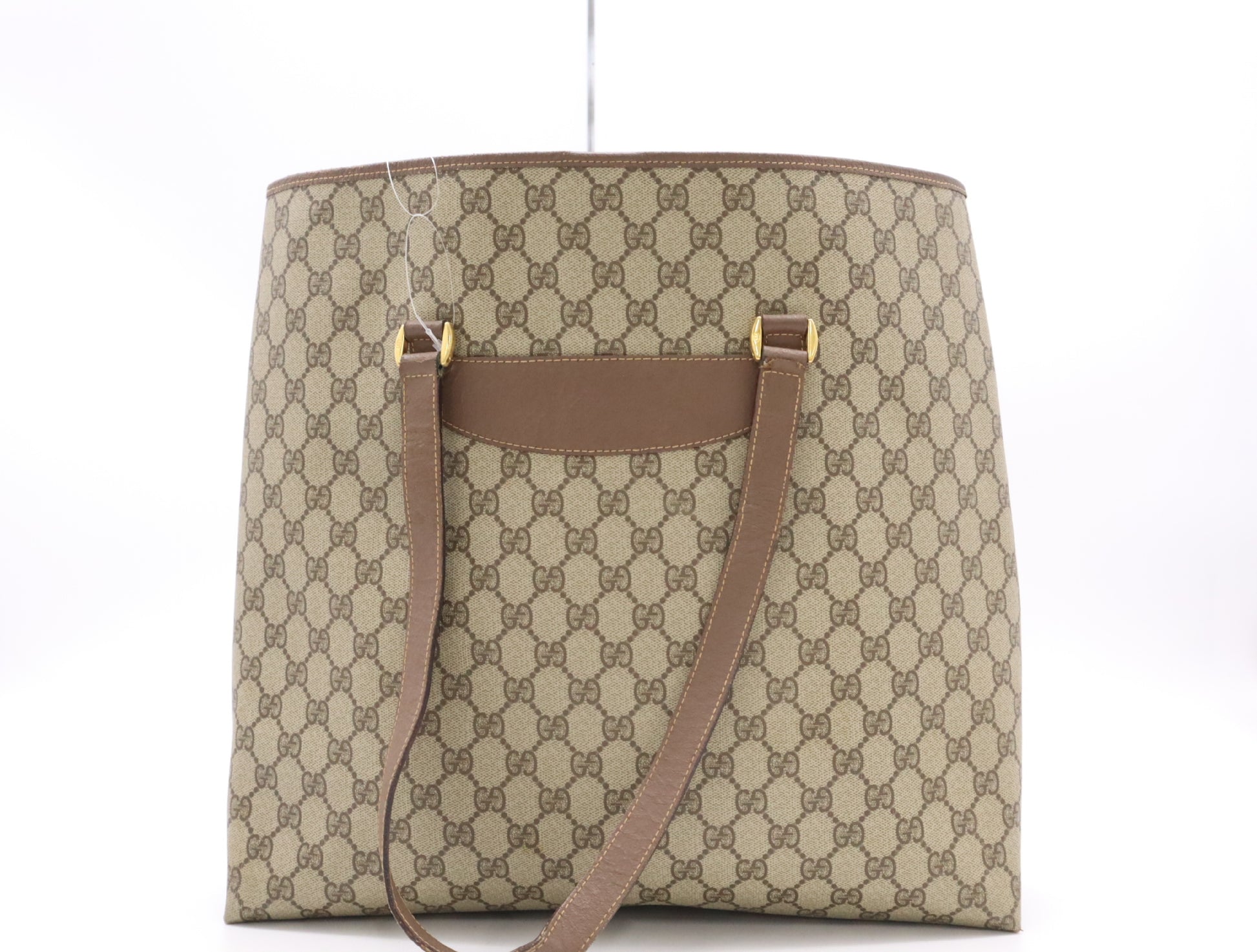 GUCCI GG Supreme 002, 615, 6660 GG Supreme x Leather Tote Bag Khaki Brown Tote Bag
