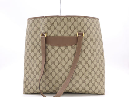 GUCCI GG Supreme 002, 615, 6660 GG Supreme x Leather Tote Bag Khaki Brown Tote Bag