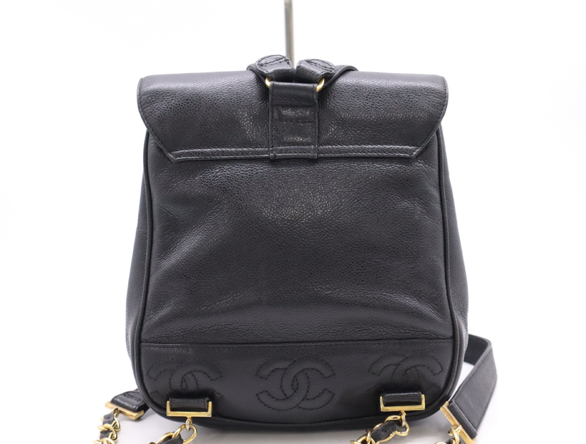 CHANEL Caviar Skin Triple Coco Mark Backpack in Black with Guarantee Card, 3889109