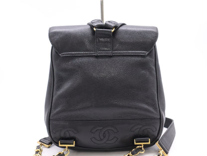 CHANEL Caviar Skin Triple Coco Mark Backpack in Black with Guarantee Card, 3889109