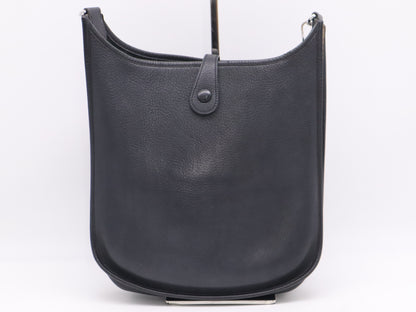 HERMES Evelyn Taurillon Clemence □J Stamp Evelyn 1PM Black Shoulder Bag with Shoulder Strap