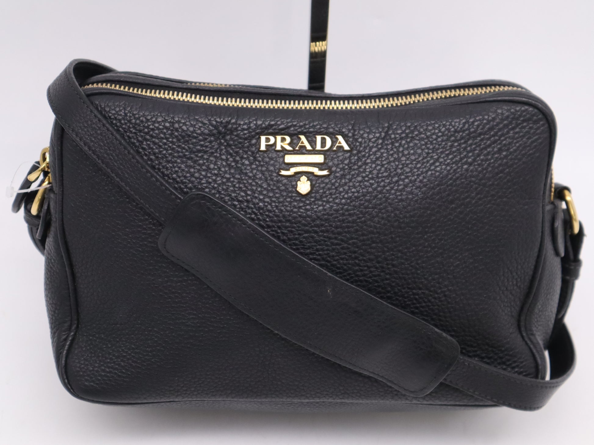 PRADA Leather Logo Shoulder Bag with GD Hardware, Black