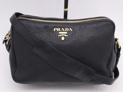 PRADA Leather Logo Shoulder Bag with GD Hardware, Black
