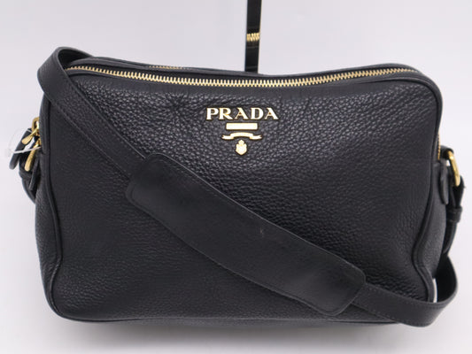PRADA Leather Logo Shoulder Bag with GD Hardware, Black