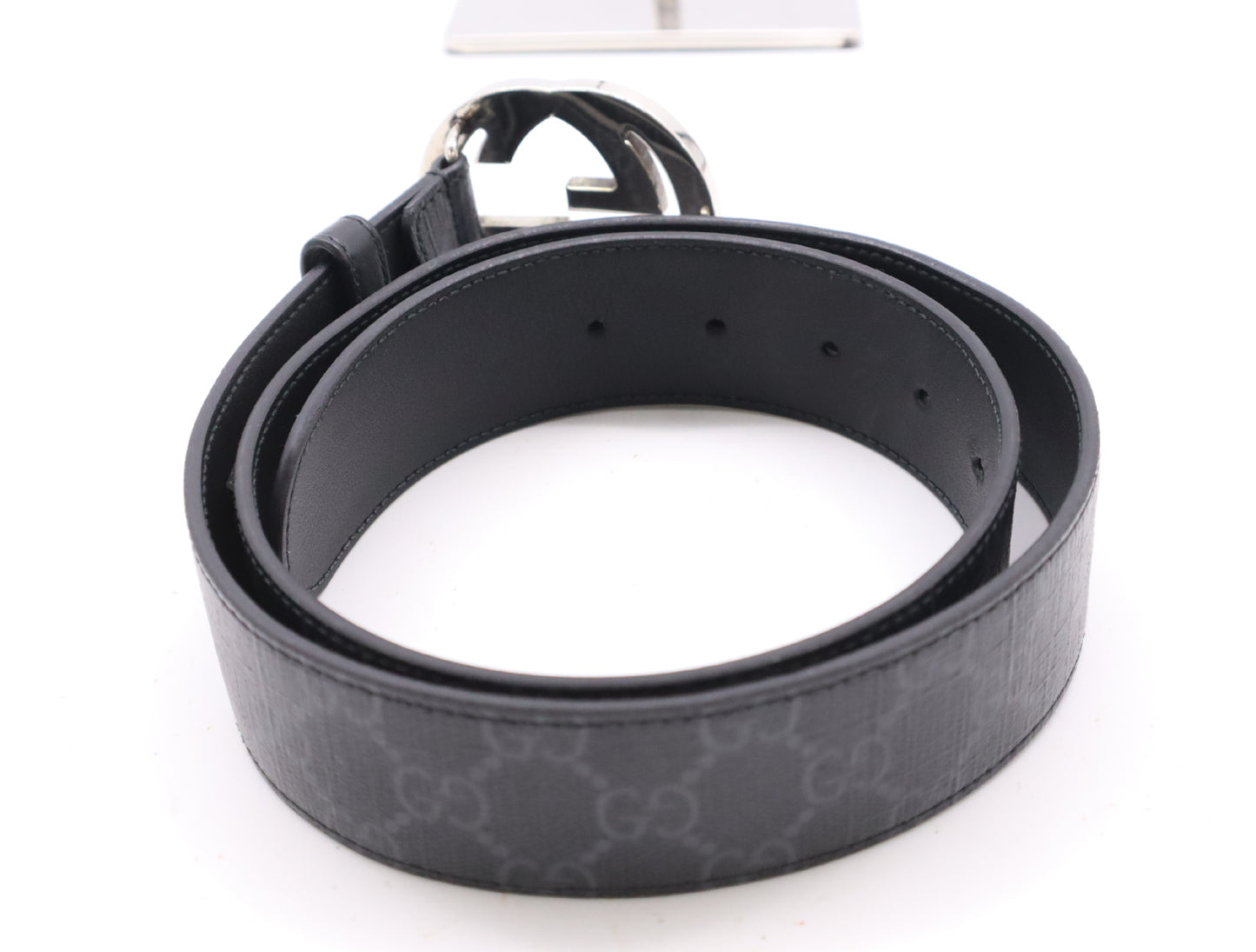 GUCCI GG Supreme Belt with G Buckle, Coated Canvas, Size: 85.34, Black, Box Included