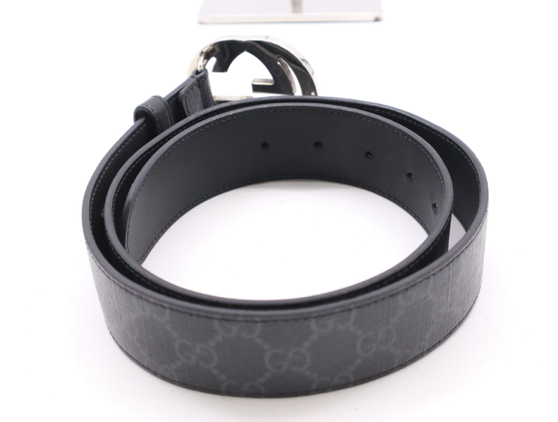 GUCCI GG Supreme Belt with G Buckle, Coated Canvas, Size: 85.34, Black, Box Included