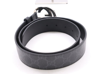 GUCCI GG Supreme Belt with G Buckle, Coated Canvas, Size: 85.34, Black, Box Included