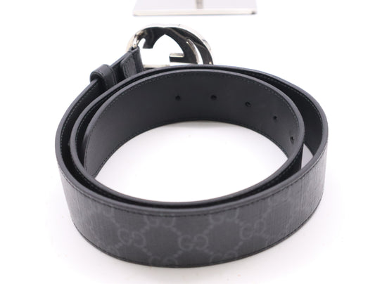 GUCCI GG Supreme Belt with G Buckle, Coated Canvas, Size: 85.34, Black, Box Included