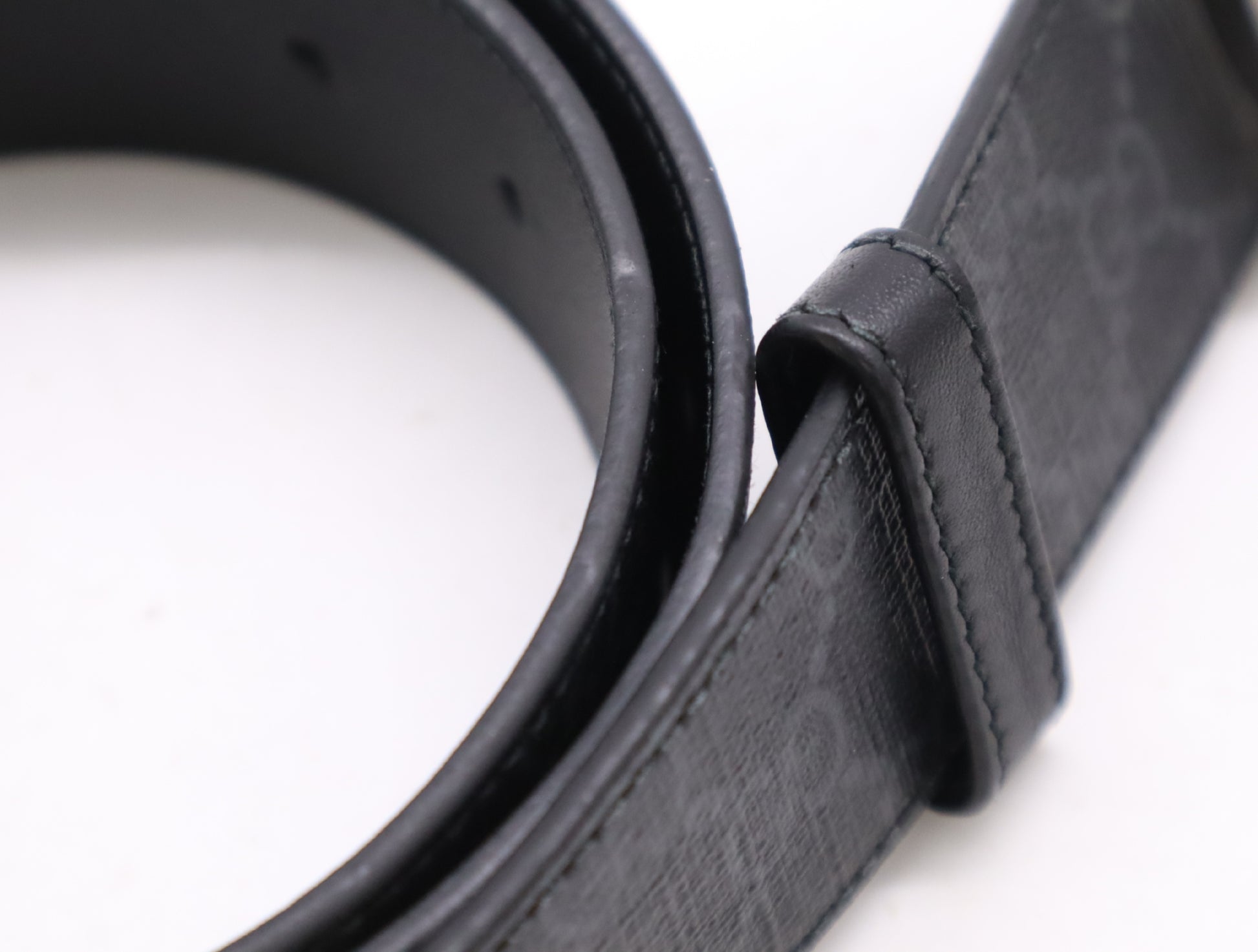 GUCCI GG Supreme Belt with G Buckle, Coated Canvas, Size: 85.34, Black, Box Included