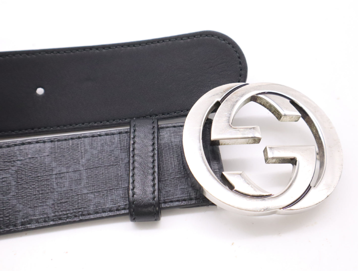 GUCCI GG Supreme Belt with G Buckle, Coated Canvas, Size: 85.34, Black, Box Included