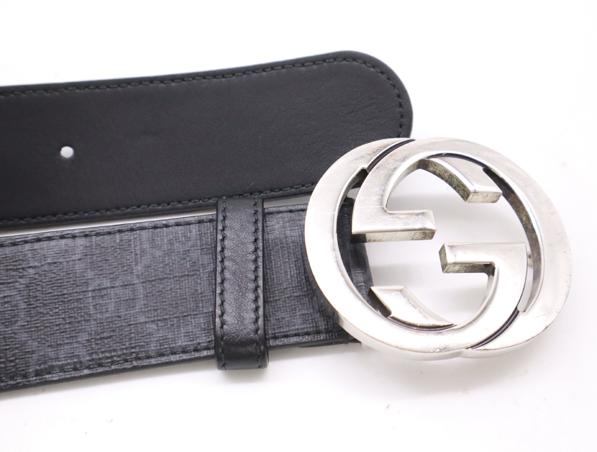 GUCCI GG Supreme Belt with G Buckle, Coated Canvas, Size: 85.34, Black, Box Included