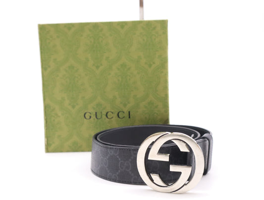 GUCCI GG Supreme Belt with G Buckle, Coated Canvas, Size: 85.34, Black, Box Included