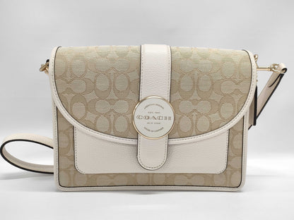 COACH C8307 Signature Canvas Leather Beige Ivory Shoulder Bag