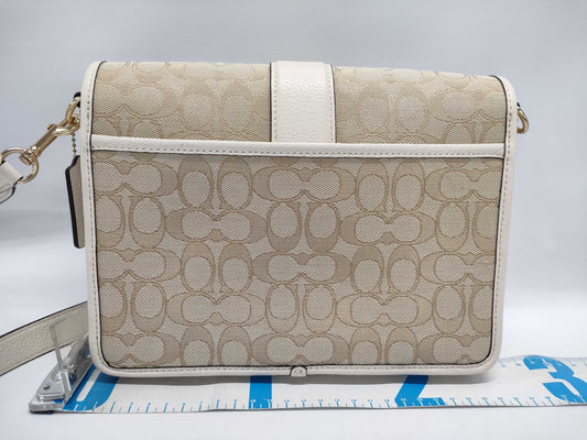 COACH C8307 Signature Canvas Leather Beige Ivory Shoulder Bag