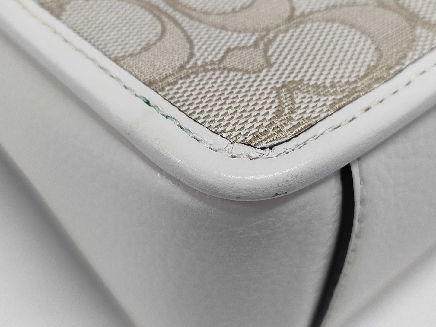 COACH C8307 Signature Canvas Leather Beige Ivory Shoulder Bag