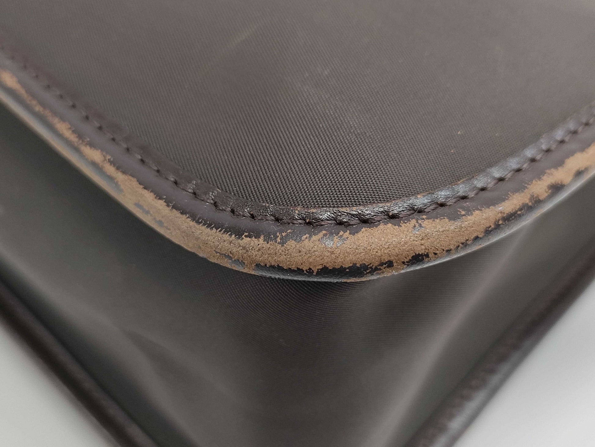 BURBERRY Nylon and Leather Briefcase, 2-Way, Brown, with Strap, Business Bag