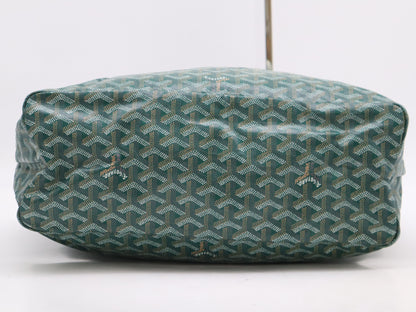 GOYARD Saint Louis PM Tote Bag, Goyardine Canvas and Leather, Green, with Pouch
