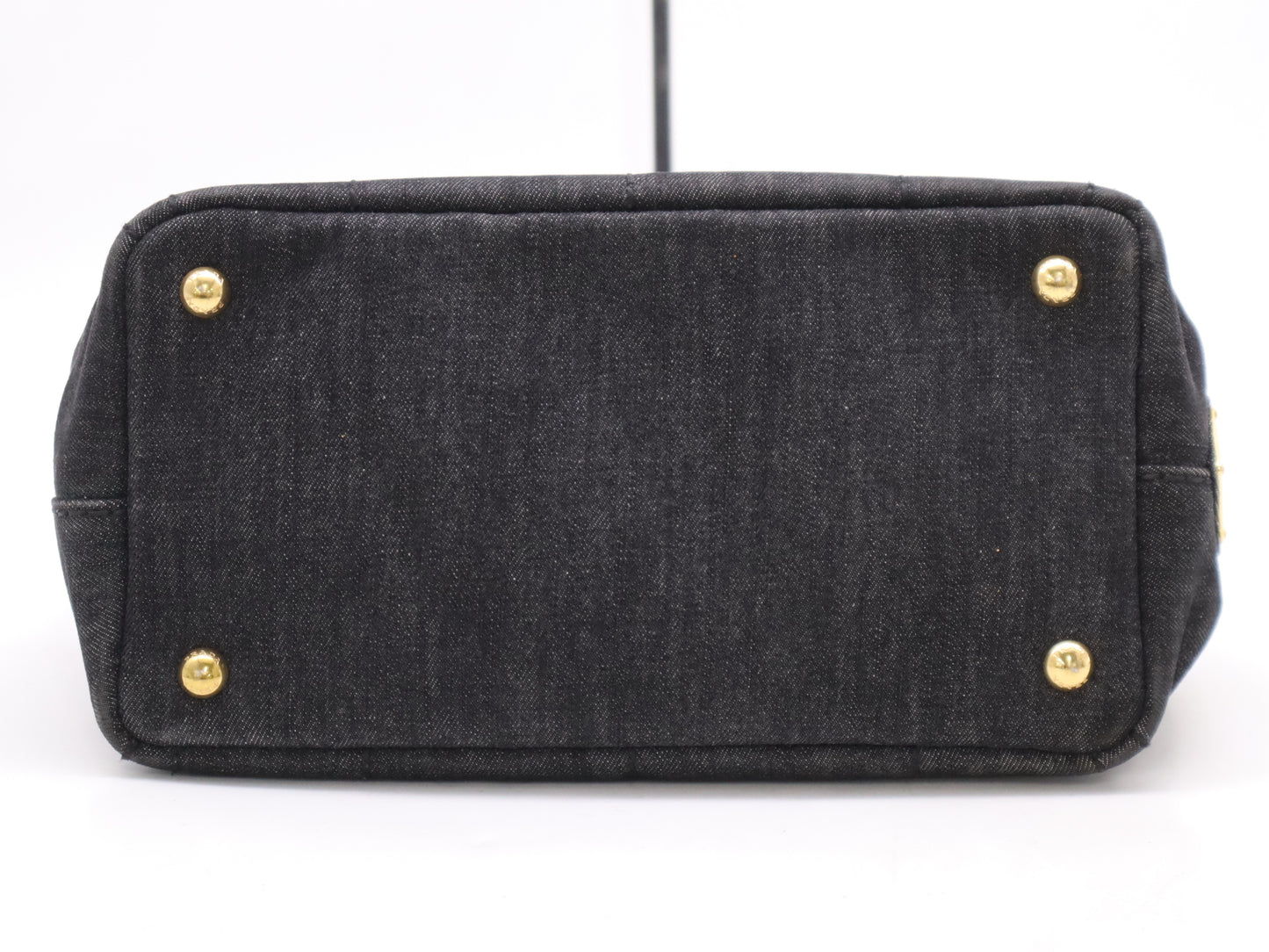 PRADA Denim Canapa Tote Mini Logo Plate Black Tote Bag