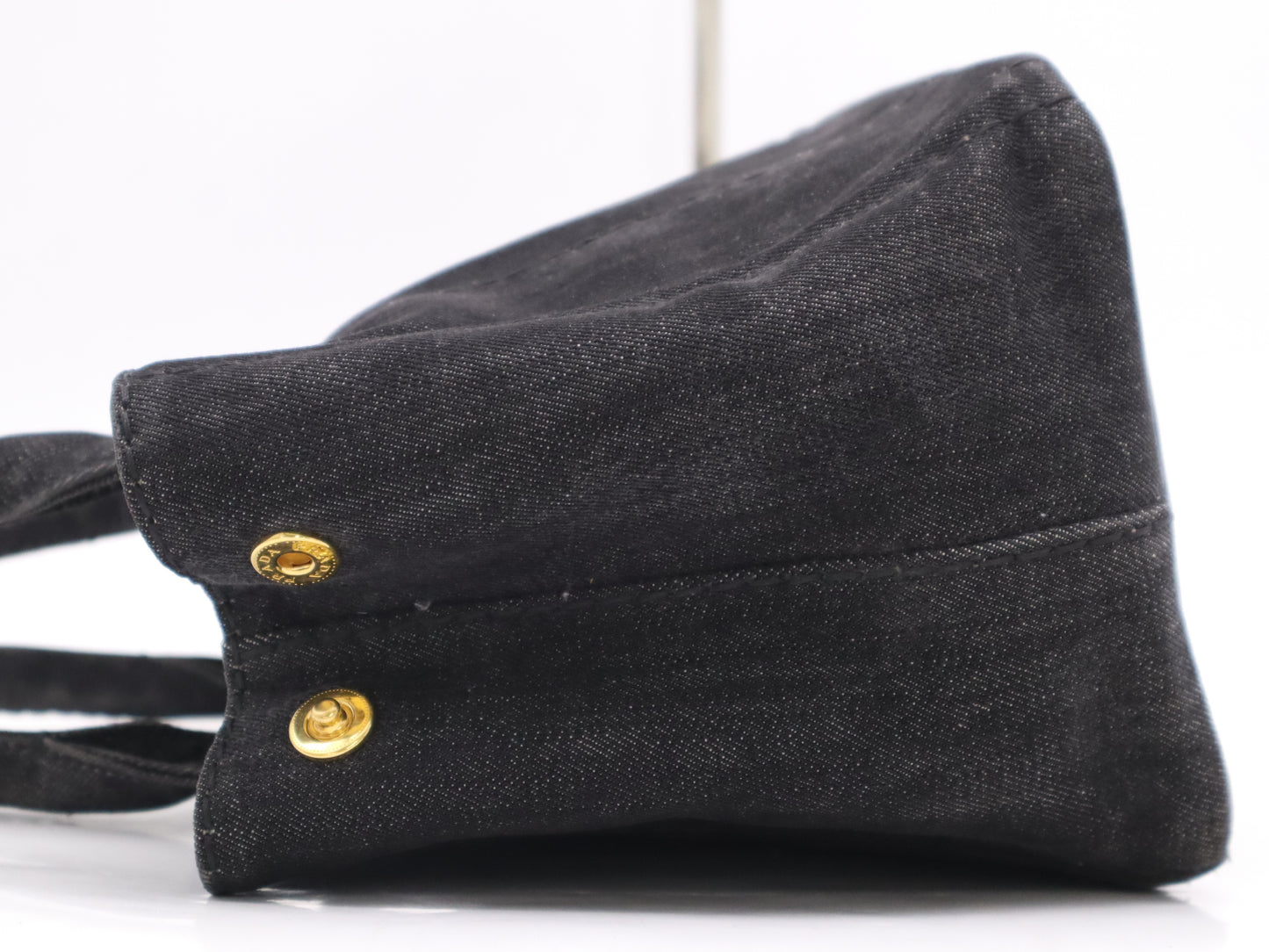 PRADA Denim Canapa Tote Mini Logo Plate Black Tote Bag