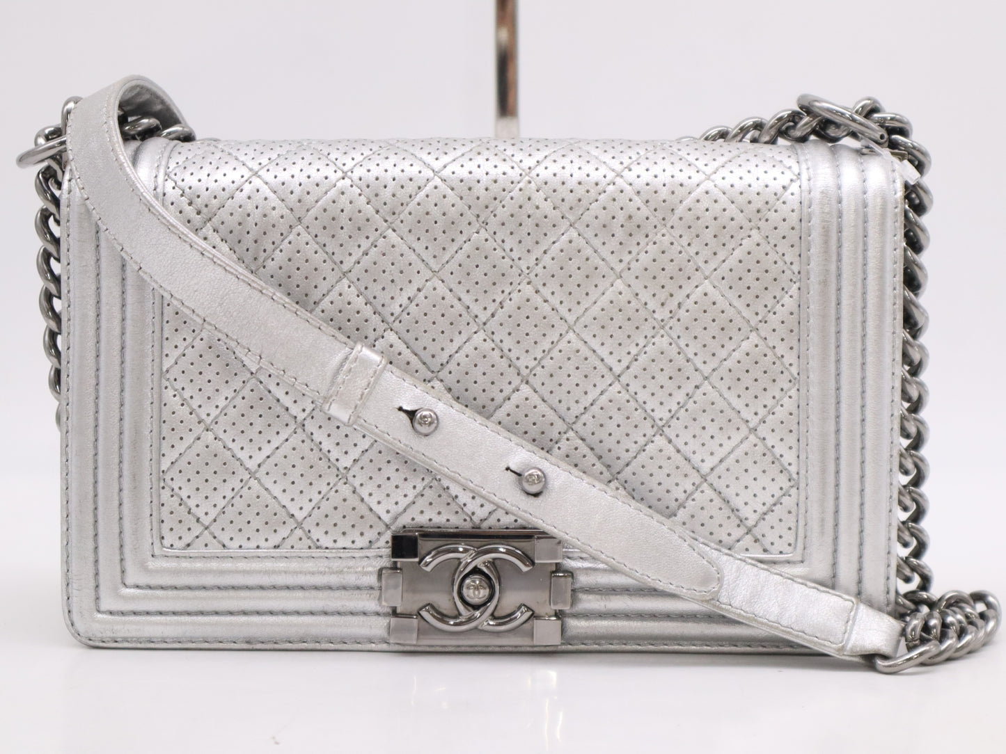 CHANEL Coco Mark Leather Boy Shoulder Bag with Silver Punching Seal 19133834