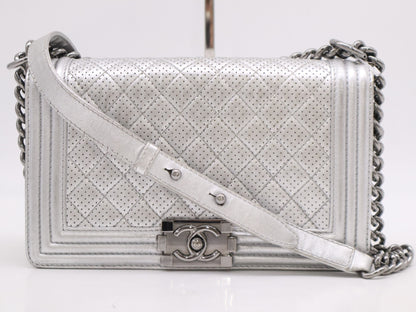 CHANEL Coco Mark Leather Boy Shoulder Bag with Silver Punching Seal 19133834