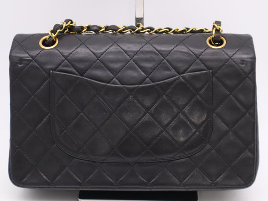 CHANEL Lambskin Matelasse Chain Shoulder Bag with Double Flap, GD Hardware, Black, Card Included, 3357145