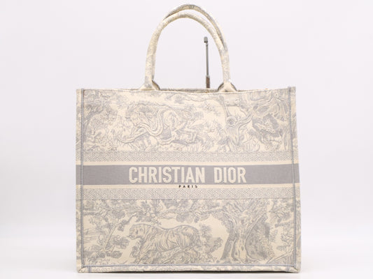 Dior Book Tote Large Toile de Jouy Canvas Tote Bag in Gray and Ivory