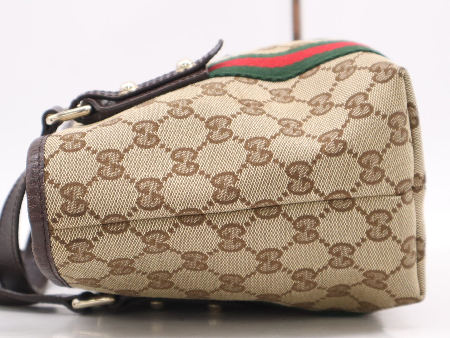 GUCCI GG Canvas 139261 GG Canvas x Leather Sherry Line Mini Tote Bag Beige Brown