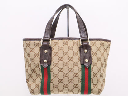 GUCCI GG Canvas 139261 GG Canvas x Leather Sherry Line Mini Tote Bag Beige Brown