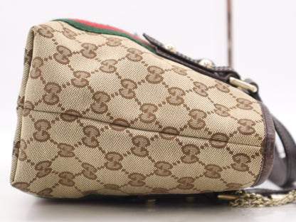 GUCCI GG Canvas 139261 GG Canvas x Leather Sherry Line Mini Tote Bag Beige Brown