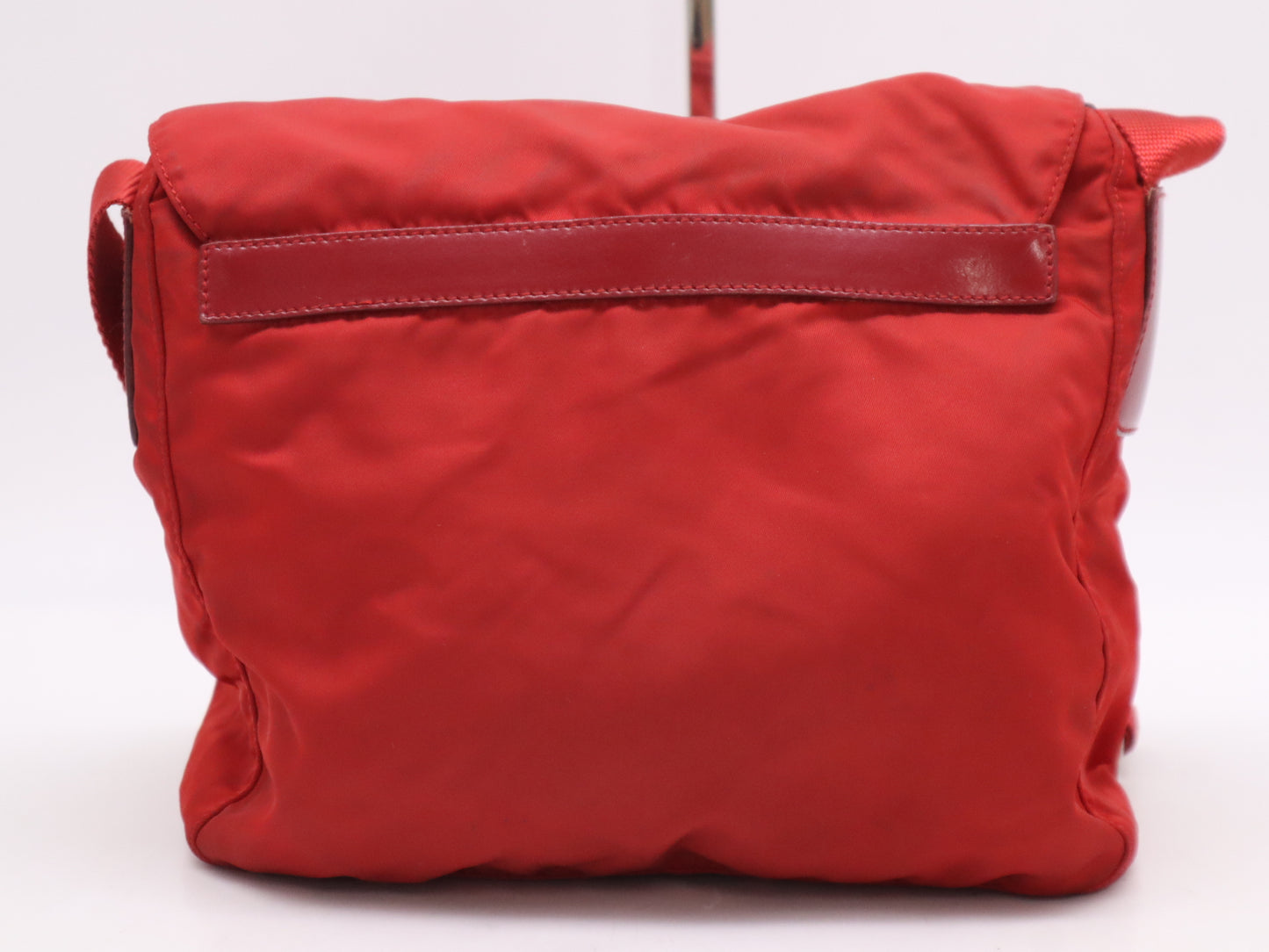 PRADA Nylon Shoulder Bag with Triangular Plate, Red, Includes Dust Bag