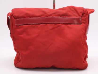 PRADA Nylon Shoulder Bag with Triangular Plate, Red, Includes Dust Bag