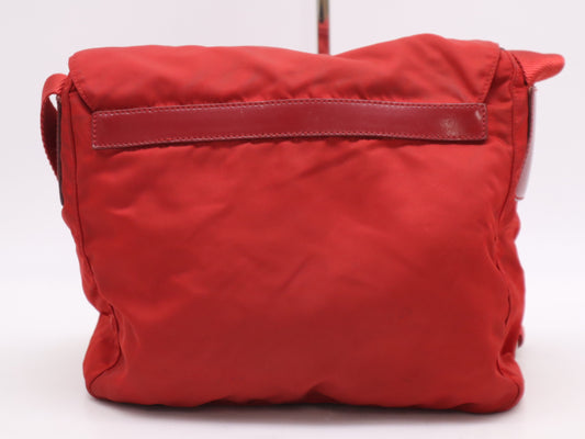 PRADA Nylon Shoulder Bag with Triangular Plate, Red, Includes Dust Bag