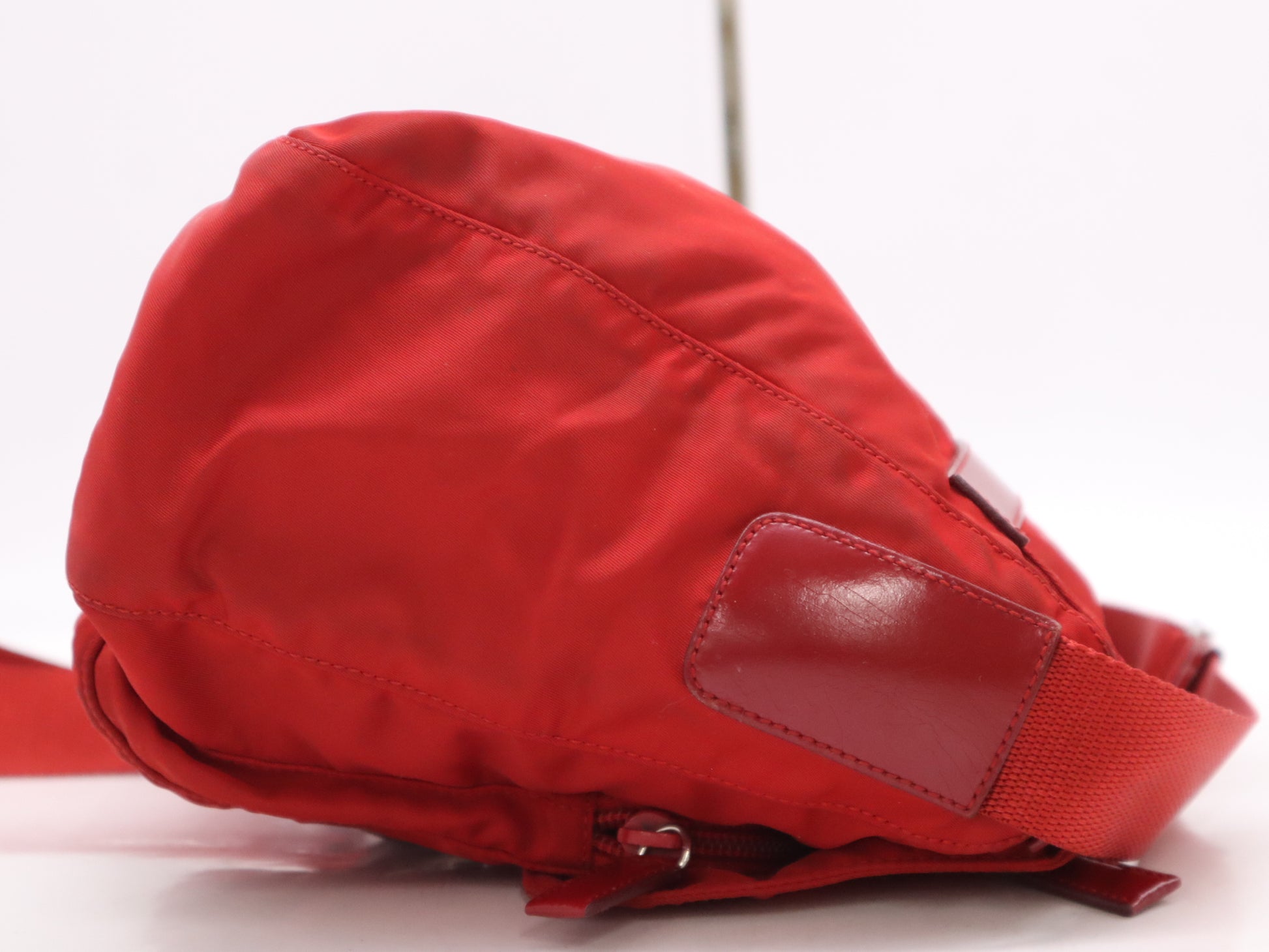 PRADA Nylon Shoulder Bag with Triangular Plate, Red, Includes Dust Bag